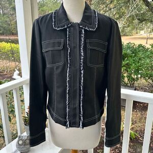 Worth Black & White Fringe Trim Blazer